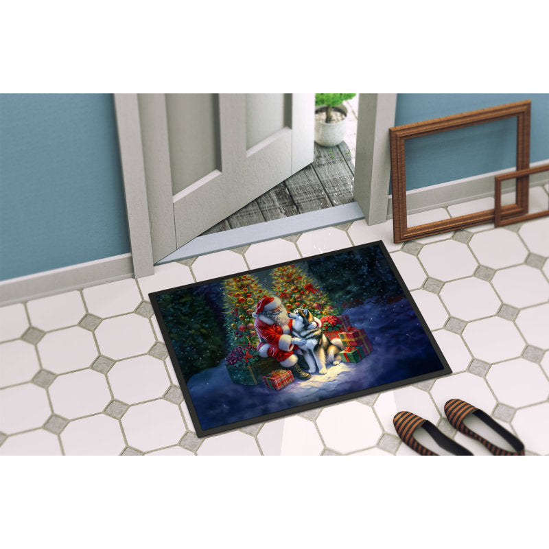 Alaskan Malamute and Santa Claus Doormat