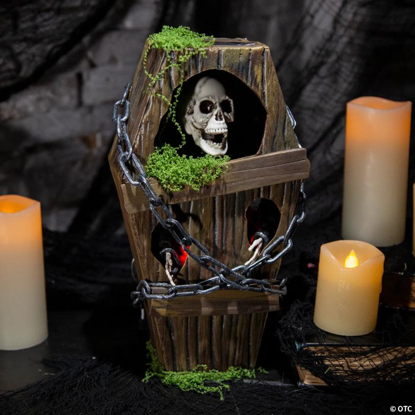 Animated Light-Up Tabletop Skeleton in Coffin Halloween Decoration