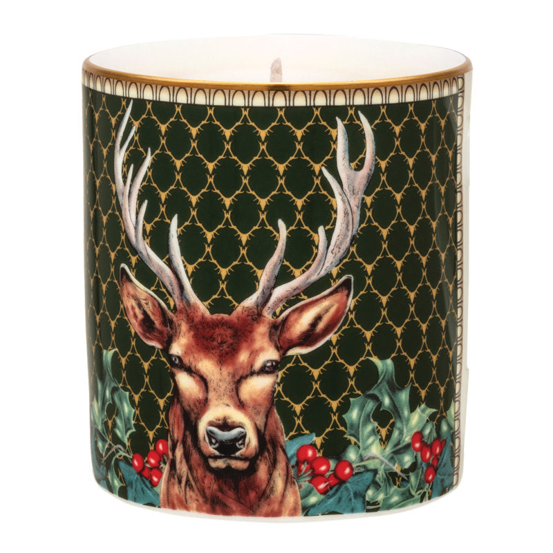 Antler Trellis Green Pine Scented Jar Candle with Porcelain Holder