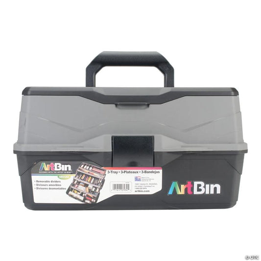 ArtBin Lift Tray Box W/3 Trays & Quick Access Lid Storage-9"X15.75"X8.375", Black & Gray