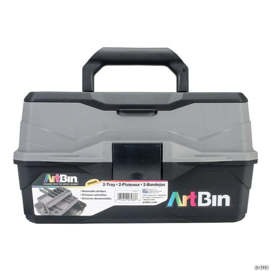 ArtBin Lift Tray Box with 2 Trays & Quick Access Lid Storage - 8"x14"x7.5", Black & Gray