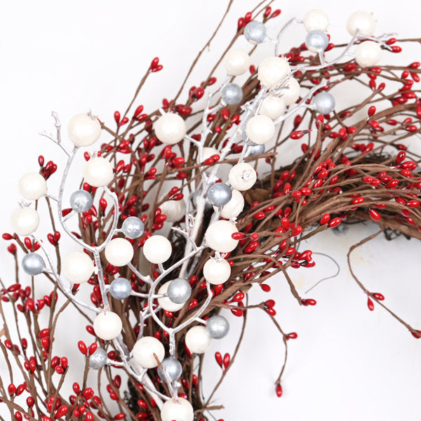 Artificial Farmhouse Grapevine Berry Blossoms Cluster Christmas Day Winter Wreath For Front Door