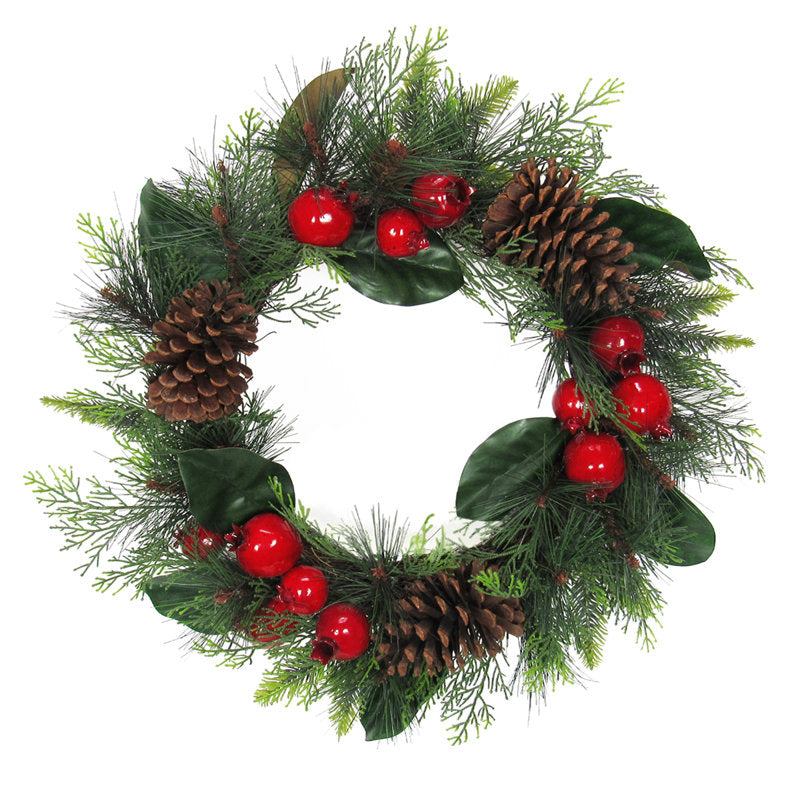 Artificial Pine Christmas Wreath hanging on a front door