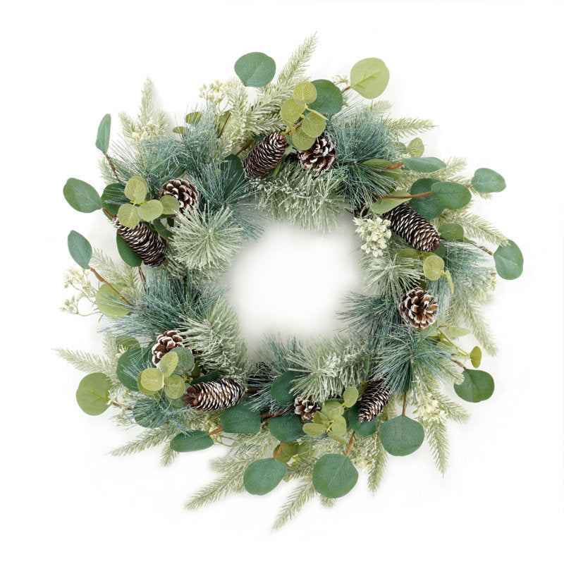 24" Pre-Lit Pine Christmas Wreath as a festive door display