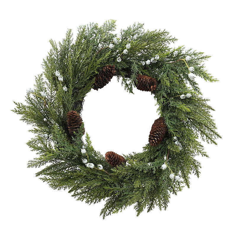 Frosted Artificial Pine Christmas Wreath as a festive door display