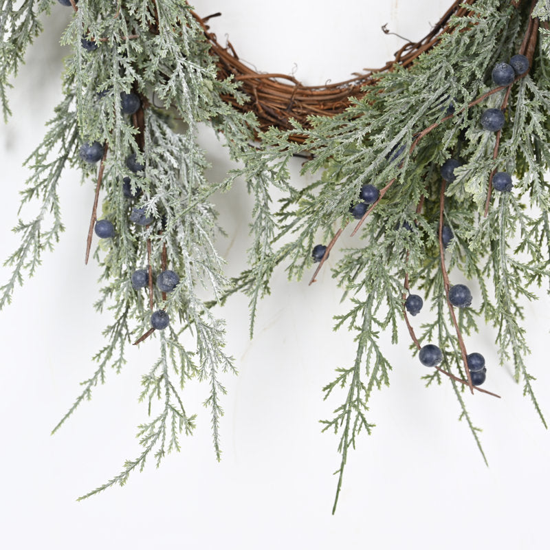 Artificial Winter Greenery Cypress Berry Christmas Day Front Door Wreath With Bow