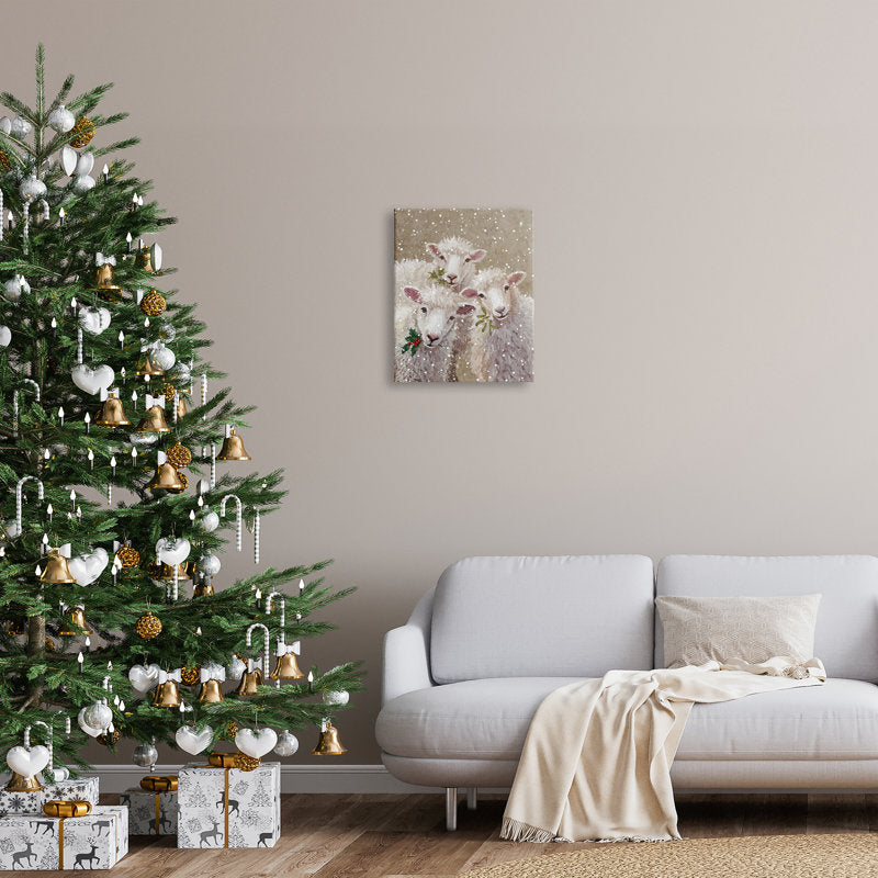 Aw-063-Canvas " Winter Sheep Trio Farm Animals " by Pip Wilson Painting Print