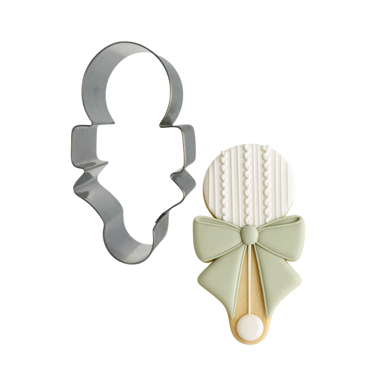 Baby Rattle with Bow Cookie Cutter 4 in B1791