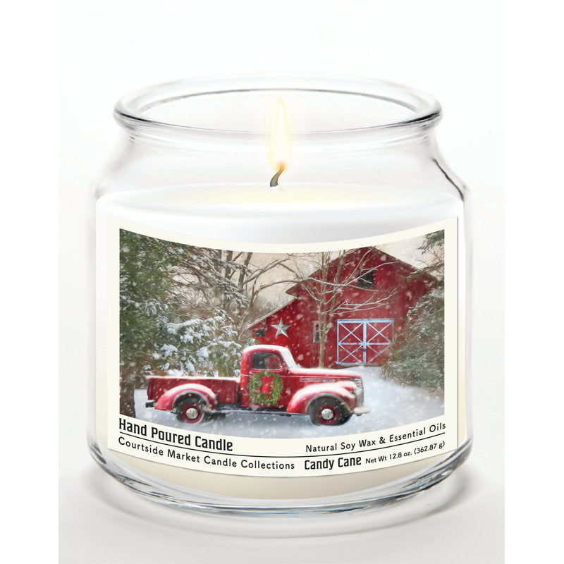 Barn with Truck 14 oz Candle Glass Jar with Brushed Silver Metal Lid