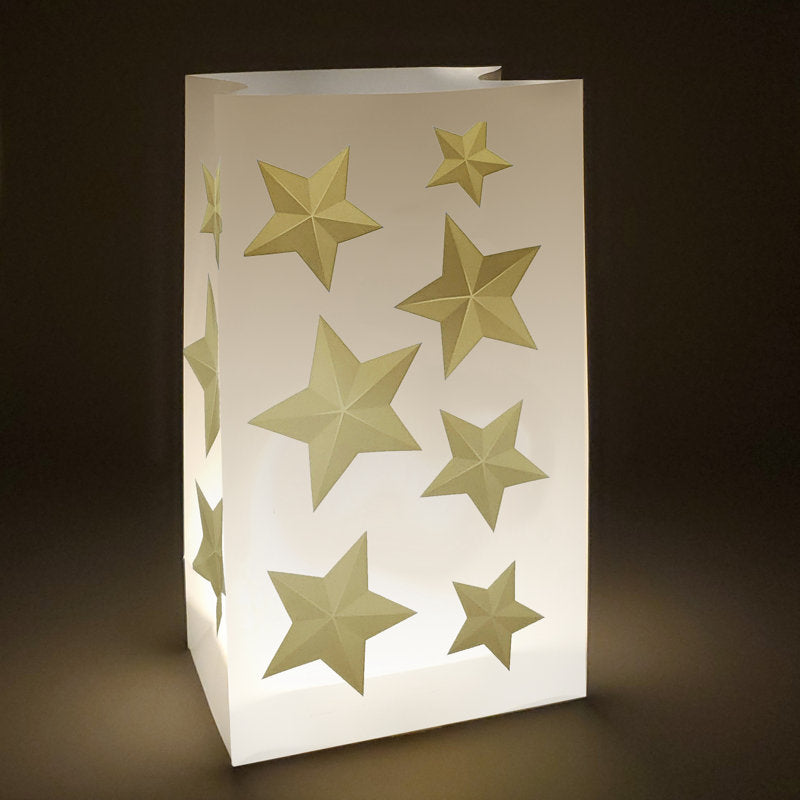 Battery-Operated Luminaria Kit, Gold Star - Set of 6