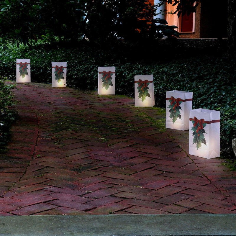 Battery-Operated Luminaria Kit, Holly - Set of 6