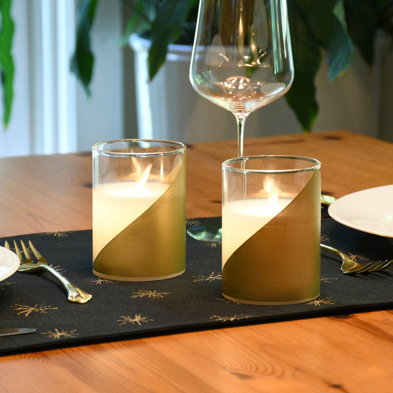 Battery Operated LED Glass Candles with Flickering Flame - 2 Piece
