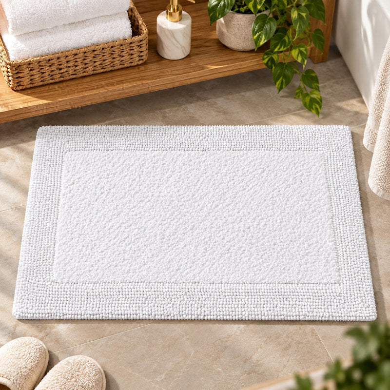 Bedding Craft White Cotton Reversible Bathmat, 17 x 24 in