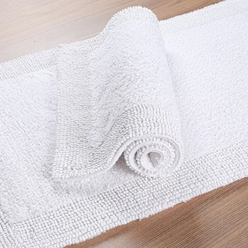 Bedding Craft White Cotton Reversible Bathmat, 17 x 24 in
