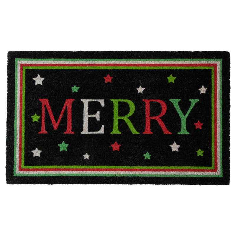 Black Coir "Merry" Christmas Doormat 18" X 30"