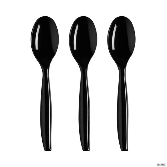 Black Disposable Plastic Serving Spoons - 150 Spoons | USA Decoration®