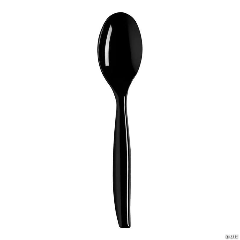 Black Disposable Plastic Serving Spoons - (75 Spoons) | USA Decoration®