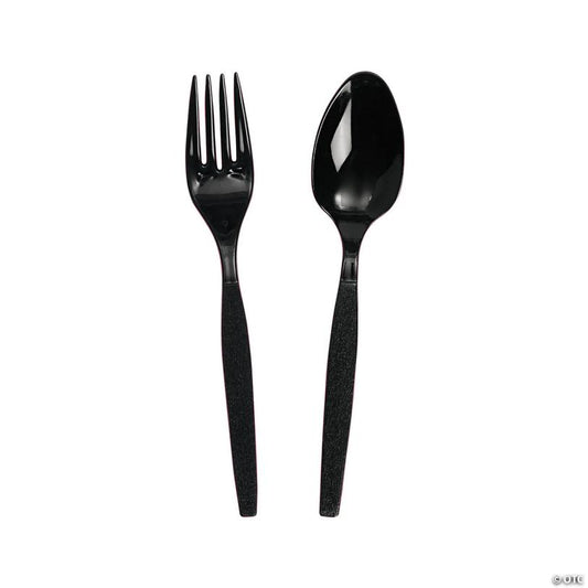 Black Plastic Fork & Spoon Cutlery Set - 16 Ct. | USA Decoration®