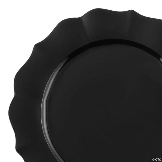 Black Round Lotus Plastic Dinner Plates (10.25") - (60 Plates) | USA Decoration®