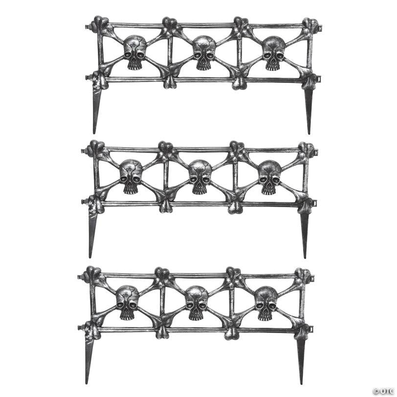 Black Skull Plastic Graveyard Fence Halloween Decoration