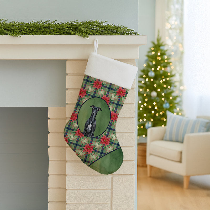 Black Whippet Christmas PoinsettIas Holiday Stocking
