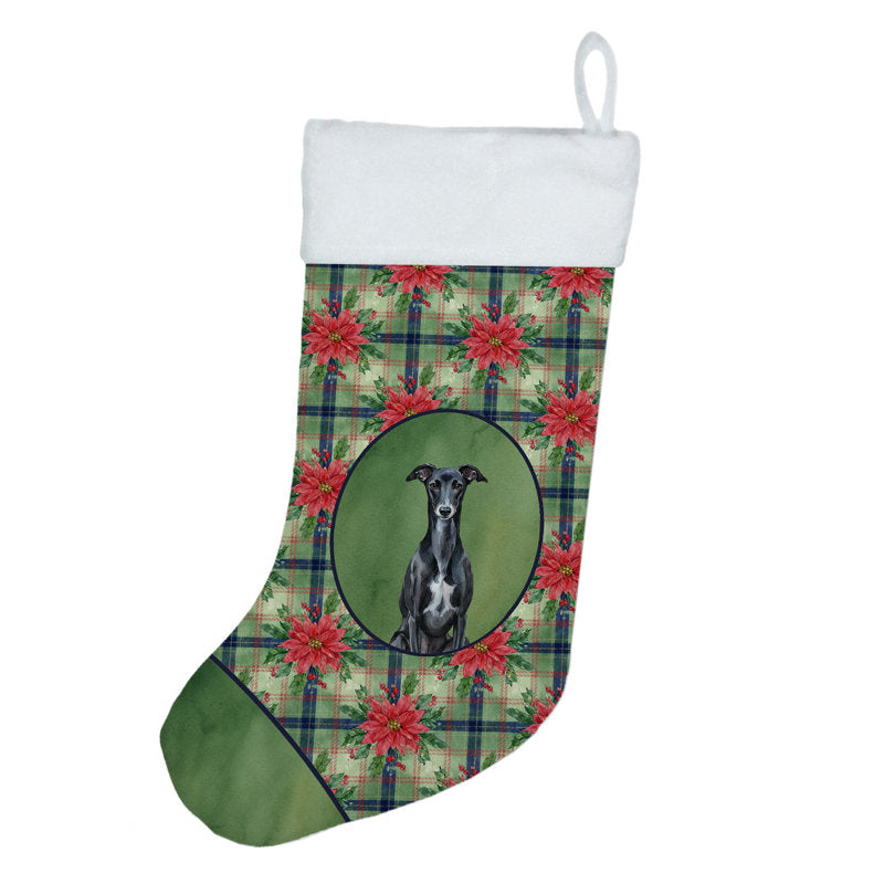 Black Whippet Christmas PoinsettIas Holiday Stocking