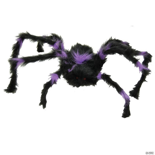 Black & Purple Hairy Posable Spider Halloween Decoration