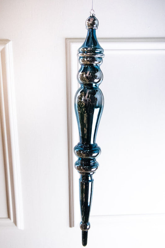 21? Blue Chrome VP Icicle Finial Ornament Elegant Holiday Statement Piece