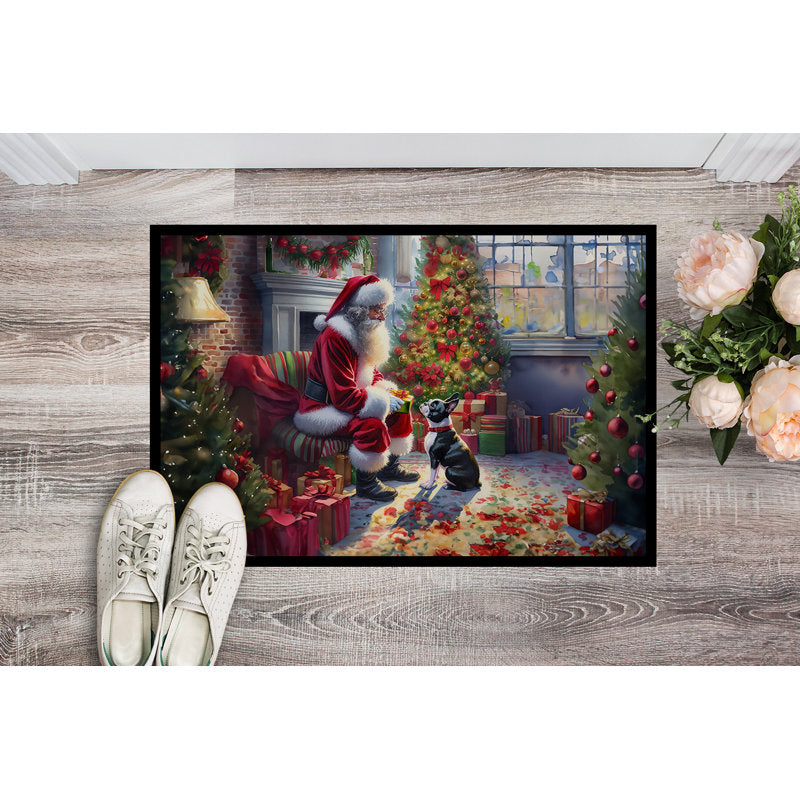 Boston Terrier and Santa Claus Doormat