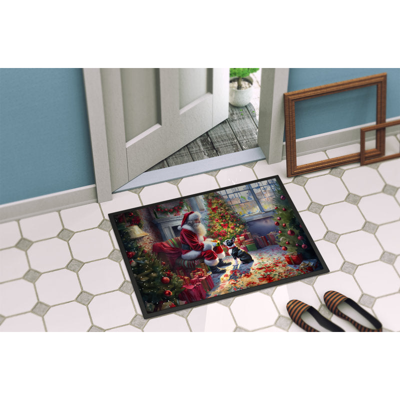Boston Terrier and Santa Claus Doormat