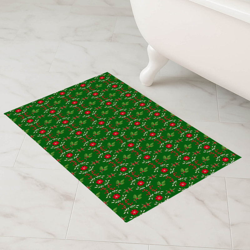 Botanical Poinsettia Holiday Bath Mat