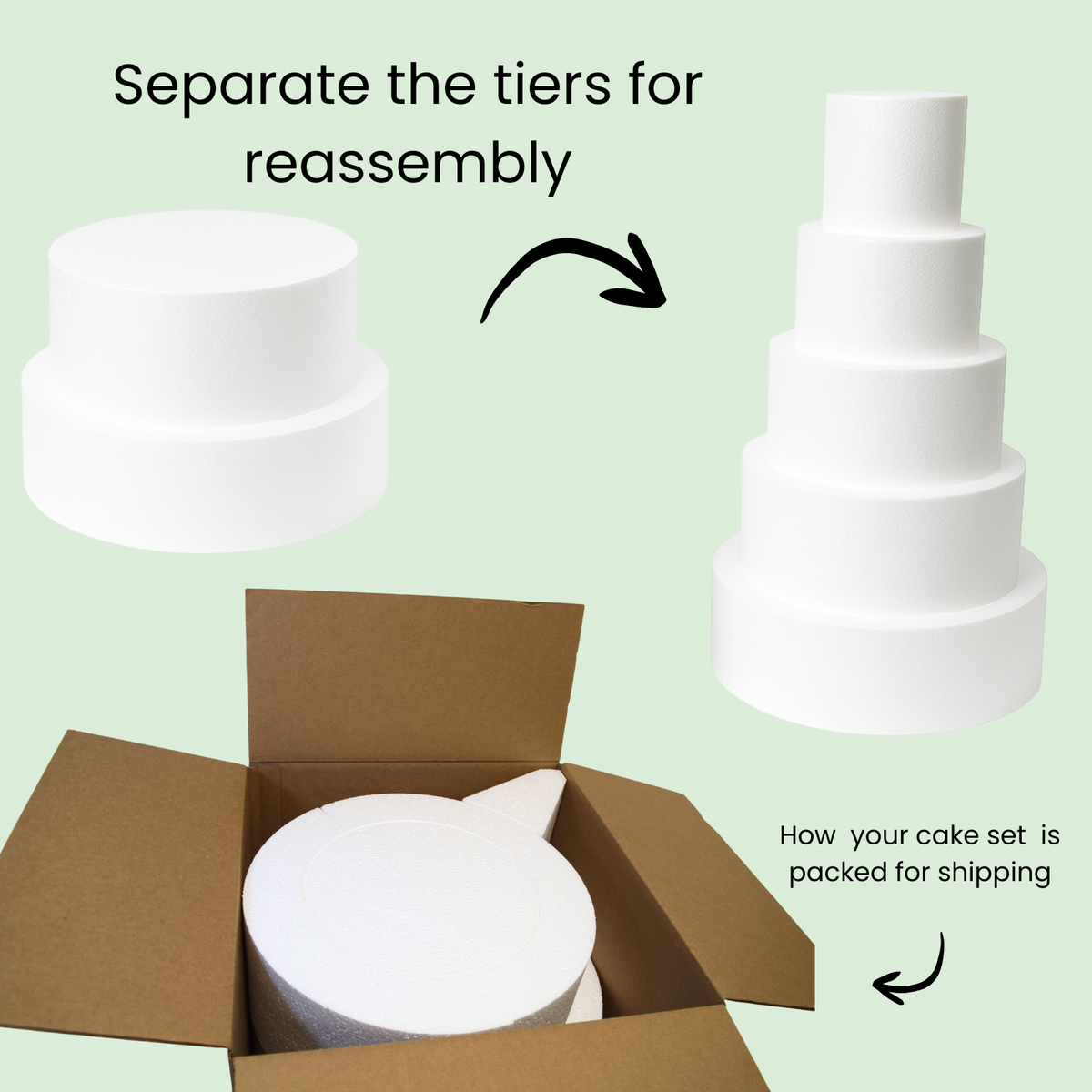 Oasis Supply "Hollow Donut Style EPS Styrofoam Dummy Cake Set - 5" High by 6" 8" 10" 12" 14" -- Stack up to 5 Tiers