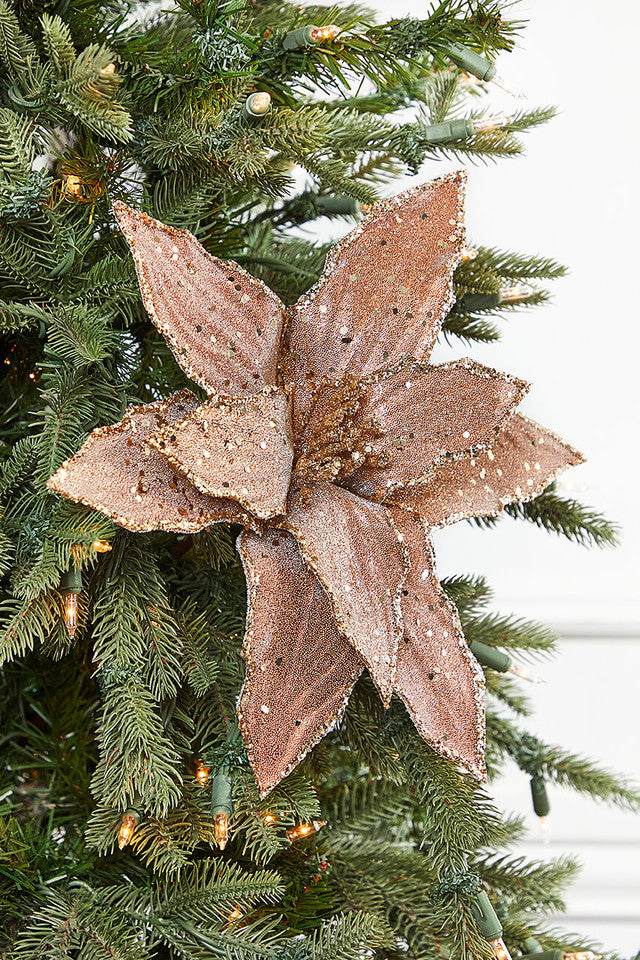 22" Brown Poinsettia Stem with Glitter for Holiday Decor