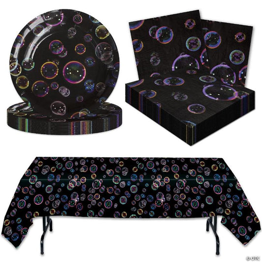Bubbles Or Neon Theme Party For 16 Guests! Set Includes 16 7" Party Plates, 16 Luncheon Napkins And 1 Heavyweight Plastic Table Cover. By Havercamp. | USA Decoration®
