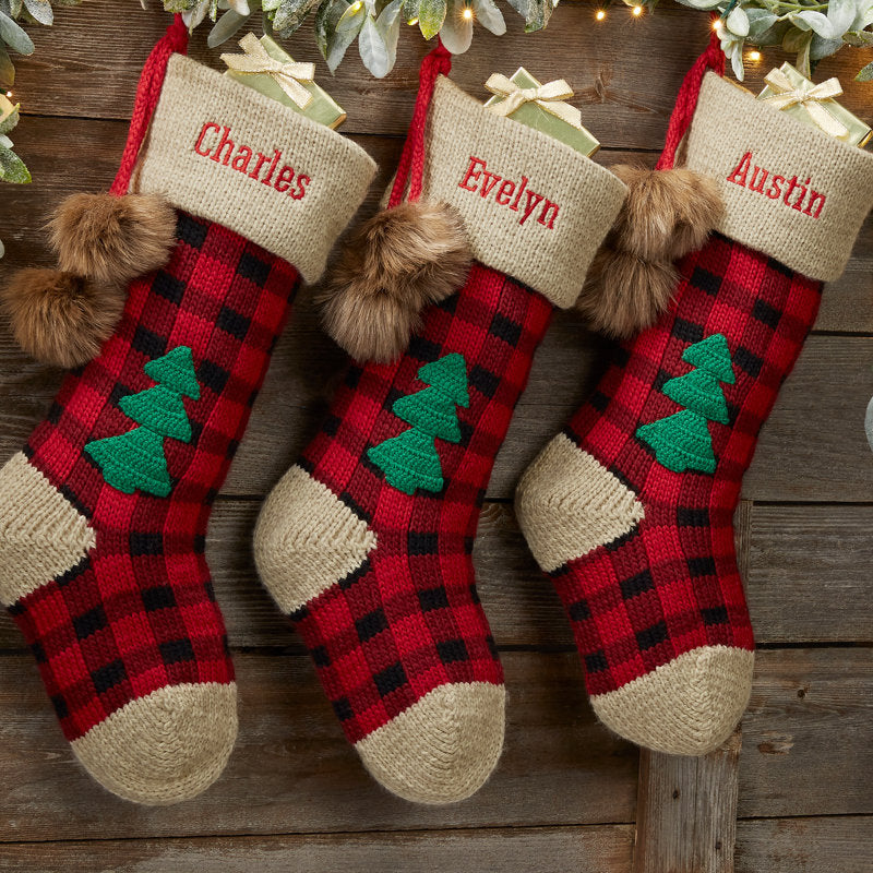 Buffalo Plaid Personalized Jumbo Knit Christmas Stocking