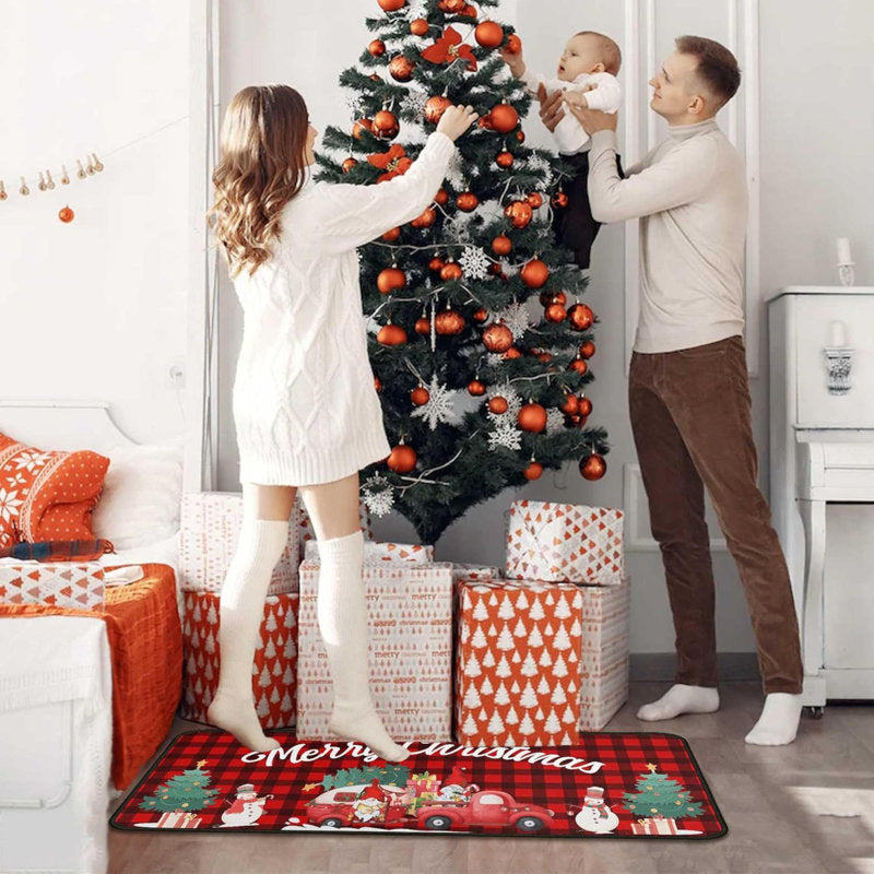 Buffalo Plaid  Truck Christmas Kitchen Rugs 2 PCS, Merry Christmas Kitchen Rug, Non Skid Washable Soft Comfort Kitchen Rugs Set Merry Christmas