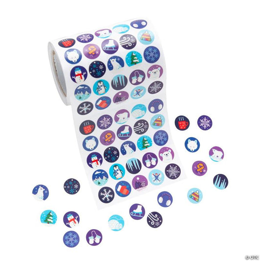 Bulk 1000 Pc. Mini Winter Sticker Roll | USA Decoration®