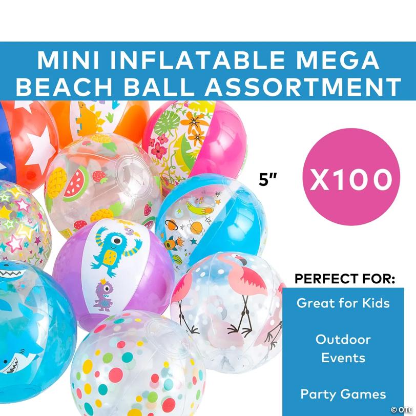Bulk 100 Pc. Mini Inflatable 5" Mega Plastic Beach Ball Assortment