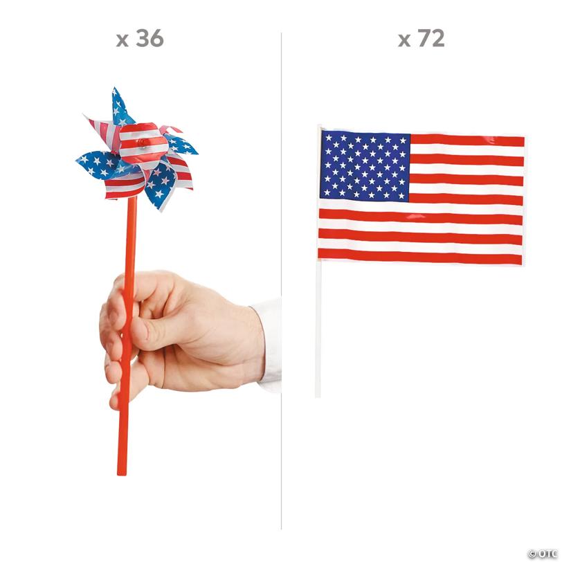 Bulk 108 Pc. Patriotic Flags & Pinwheels Assortment