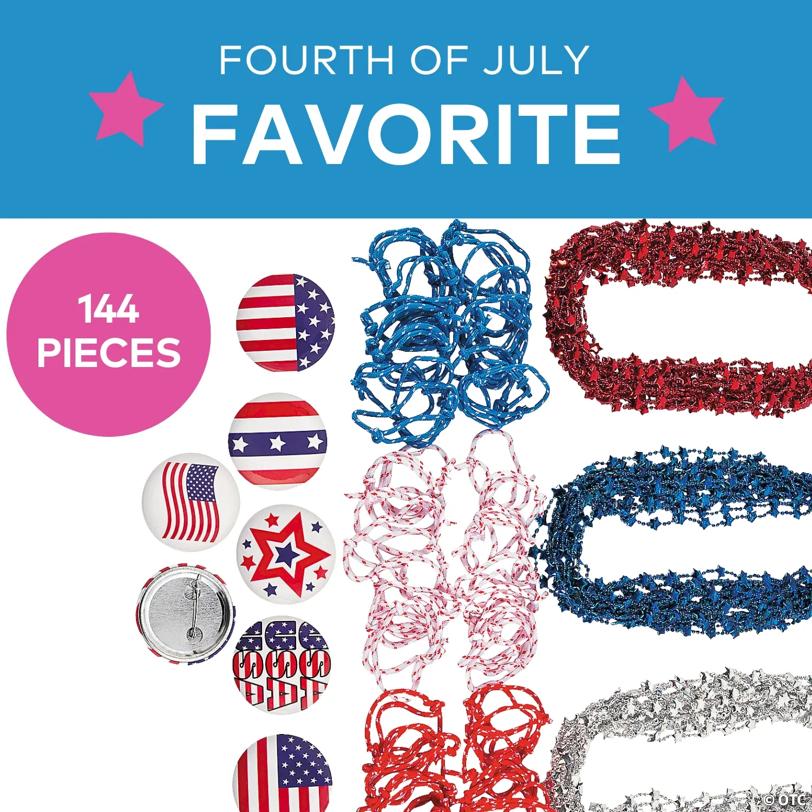 Bulk 144 Pc. Patriotic Red, White & Blue Jewelry Handout Assortment