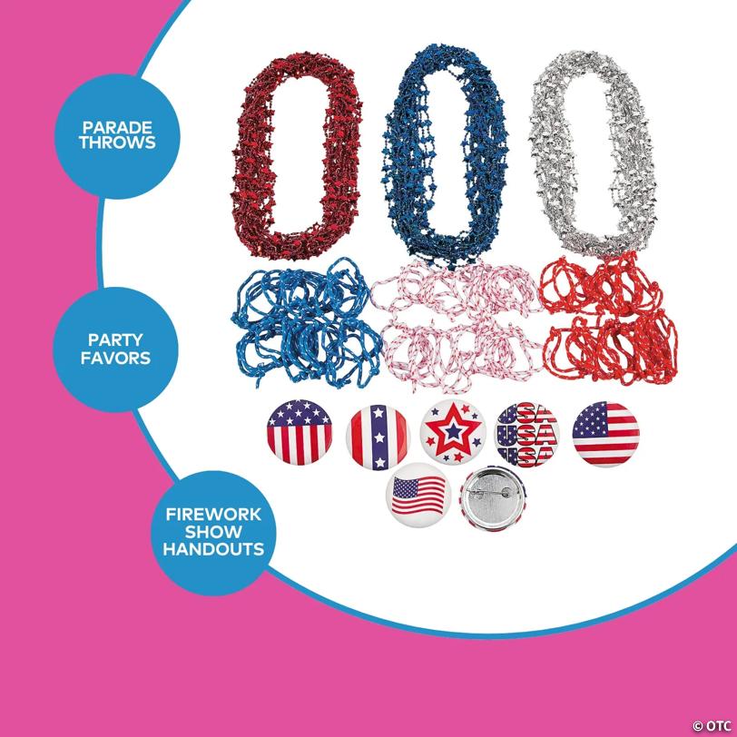 Bulk 144 Pc. Patriotic Red, White & Blue Jewelry Handout Assortment