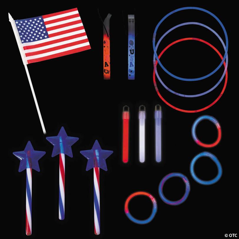 Bulk 192 Pc. Patriotic Red, White & Blue USA Glow Family Kit