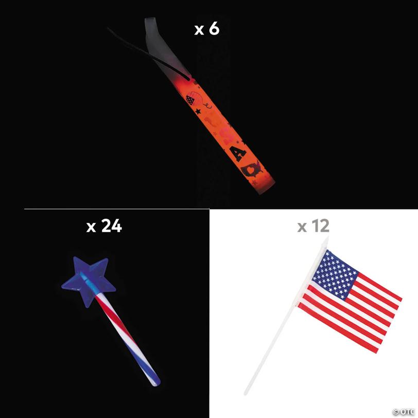 Bulk 192 Pc. Patriotic Red, White & Blue USA Glow Family Kit