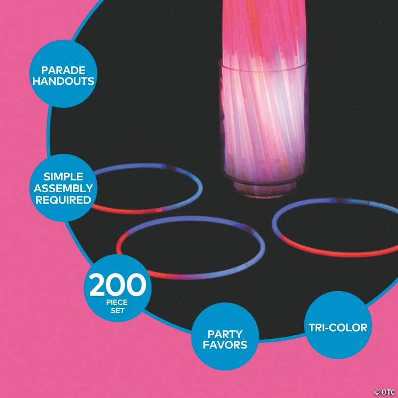 Bulk 200 Pc. Patriotic Glow Tri-Color Necklaces