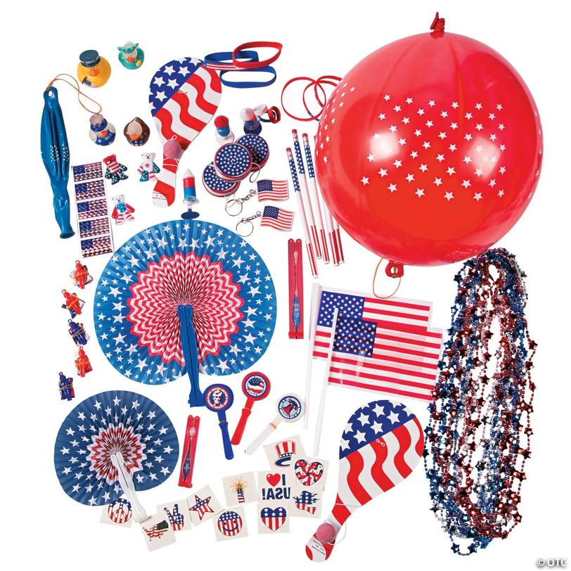 Bulk 240 Pc. Mini Red, White & Blue Patriotic Toy Assortment