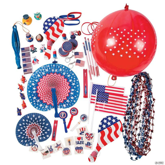Bulk 240 Pc. Mini Red, White & Blue Patriotic Toy Assortment