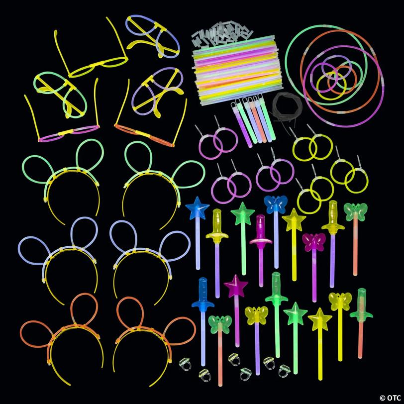 Bulk 250 Pc. Plastic Glow Sticks & Accessories Party Pack