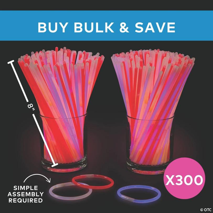 Bulk 300 Pc. Make Your Own Patriotic Glow Stick Bracelets or Necklaces