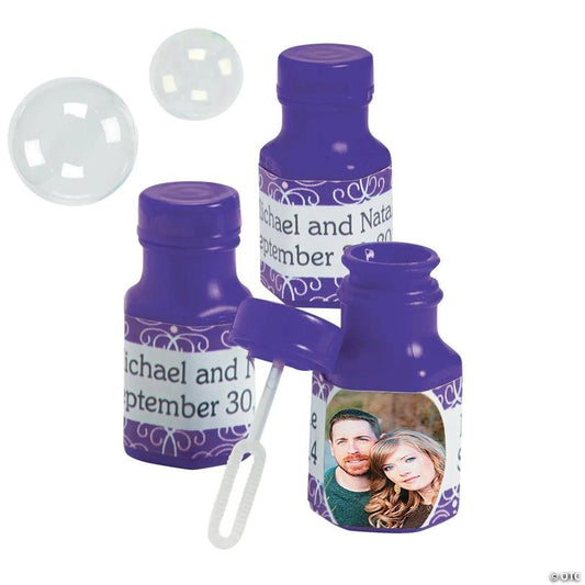 Bulk 48 Pc. Custom Photo Mini Purple Bubble Bottles