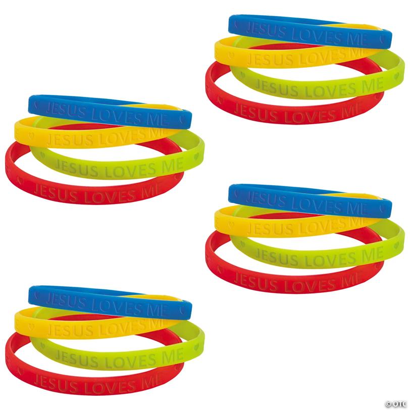 Bulk 48 Pc. Jesus Loves Me Thin Band Rubber Bracelets